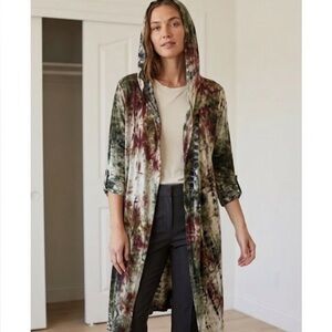 COIN 1804 Tie-Dye Duster Cardigan in Olive, Burgundy, Cream. Size L